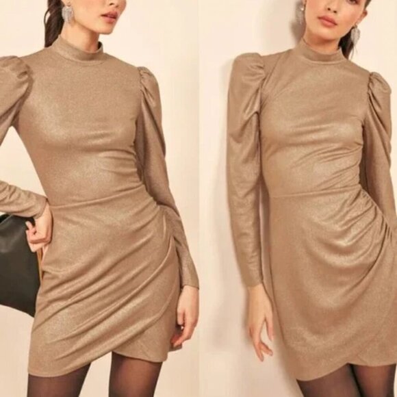Reformation Lexi Dress Gold Shimmer Size Large NWT